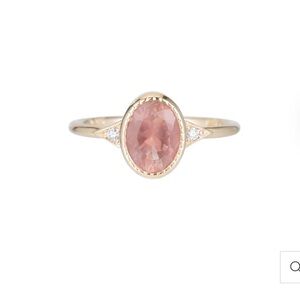 JENNIE KWON Oval Large Sunstone Deco Ring in 14K Solid Yellow Gold